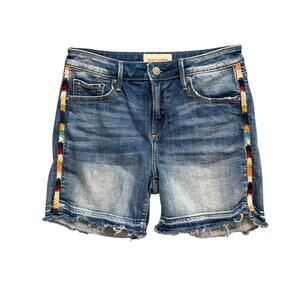 Driftwood Shorts Women 25 Denim Lulu Boyfriend Multi Stitched Fringe Hem Jeans